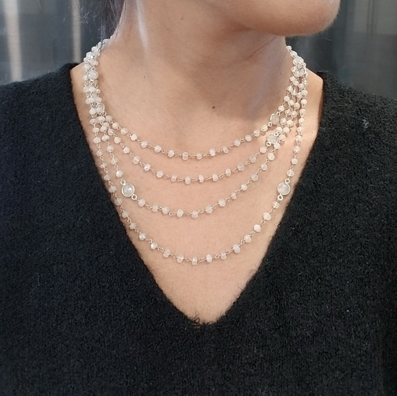 💎STERLING SILVER AND MOONSTONE STATMENT NECKLACE. - Picture 1 of 8